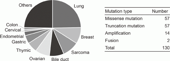 Figure 2. Tumor types analyzed and detected genomic aberrations in the TOP-GEAR-1ex study