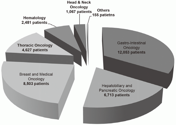 Figure 2. Proportion of each departments in patients who received anticancer treatments in the Outpatient Treatment Center in 2016.
