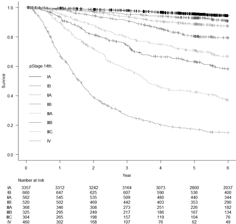 Figure 1.  Survival curves of 6556 patients who received a gastrectomy during 2000-2016