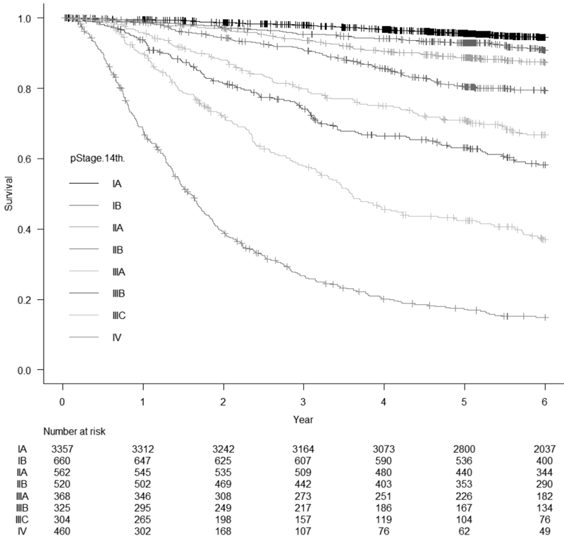 Figure 1. Survival curves of 6556 patients who received a gastrectomy during 2000-2016