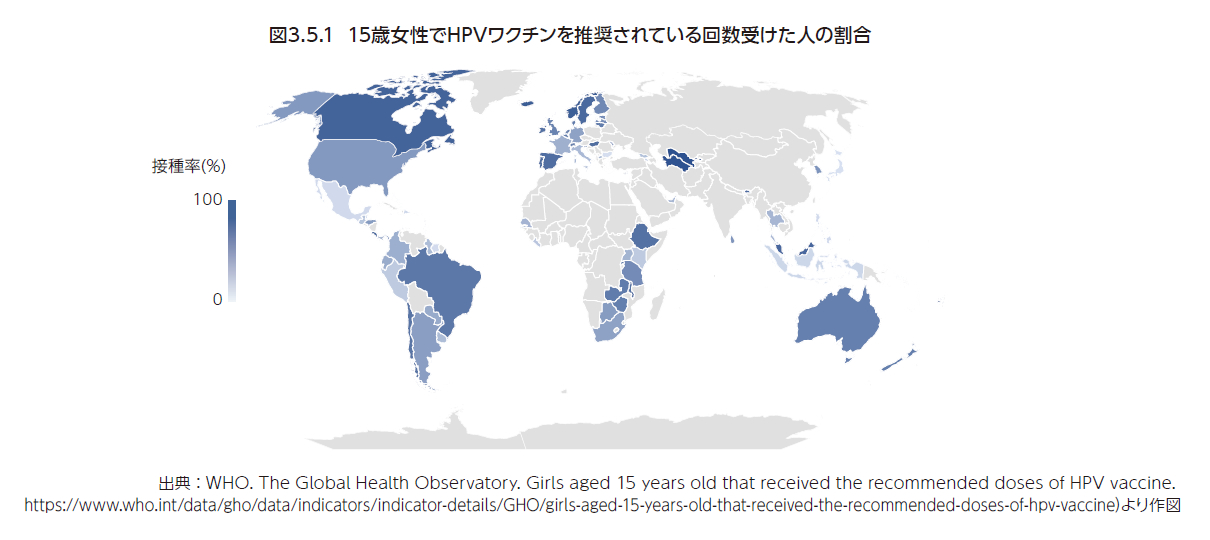 15歳女性でHPVワクチンを推奨されている回数受けた人の割合