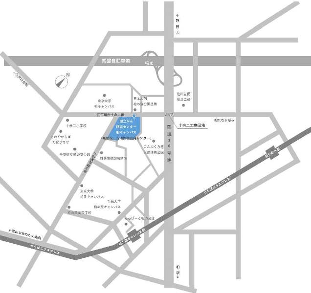 柏キャンパスへの交通 東病院案内図