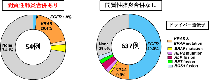 図1 間質性肺炎合併および一般肺腺がんのドライバー遺伝子の分布
