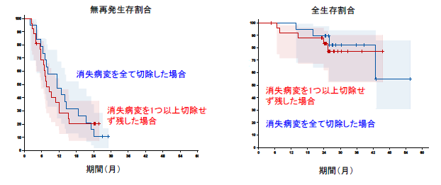 消失病変の切除別の無再発生存割合と全生存割合のグラフの画像