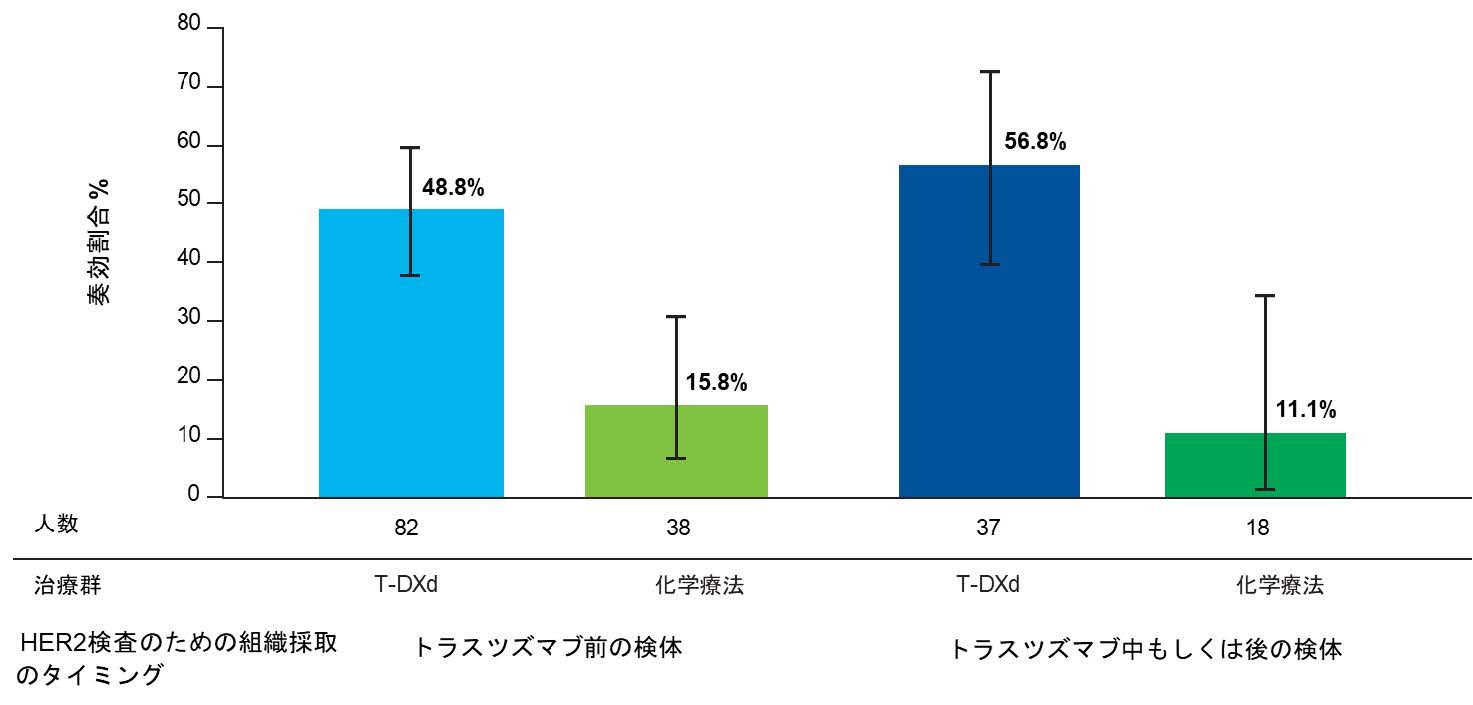 HER2検査のための組織検査のタイミング別の奏効割合