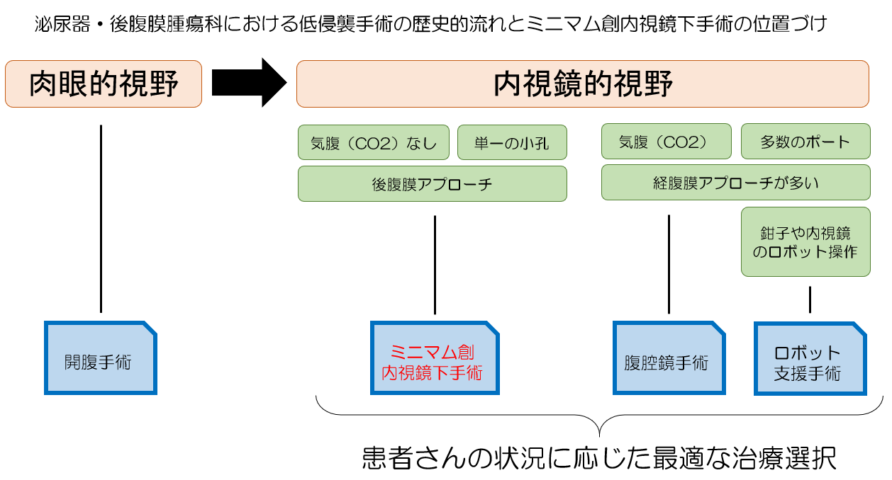 泌尿器・後腹膜腫瘍科における低侵襲手術の歴史的流れとミニマム創内視鏡下手術の位置づけ