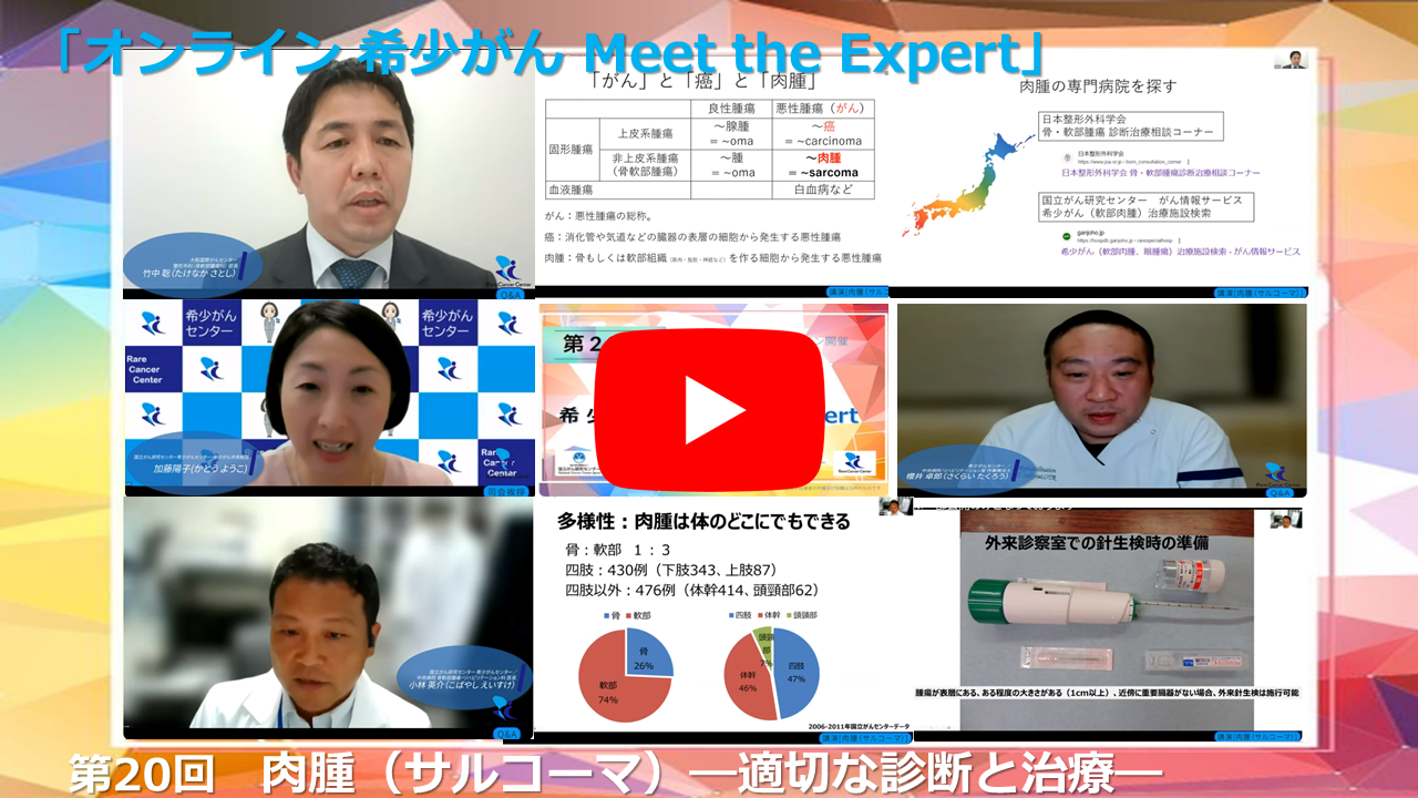 第20回 肉腫(サルコーマ)−適切な診断と治療− 国立がん研究センター×大阪国際がんセンター 「オンライン 希少がん Meet the Expert」