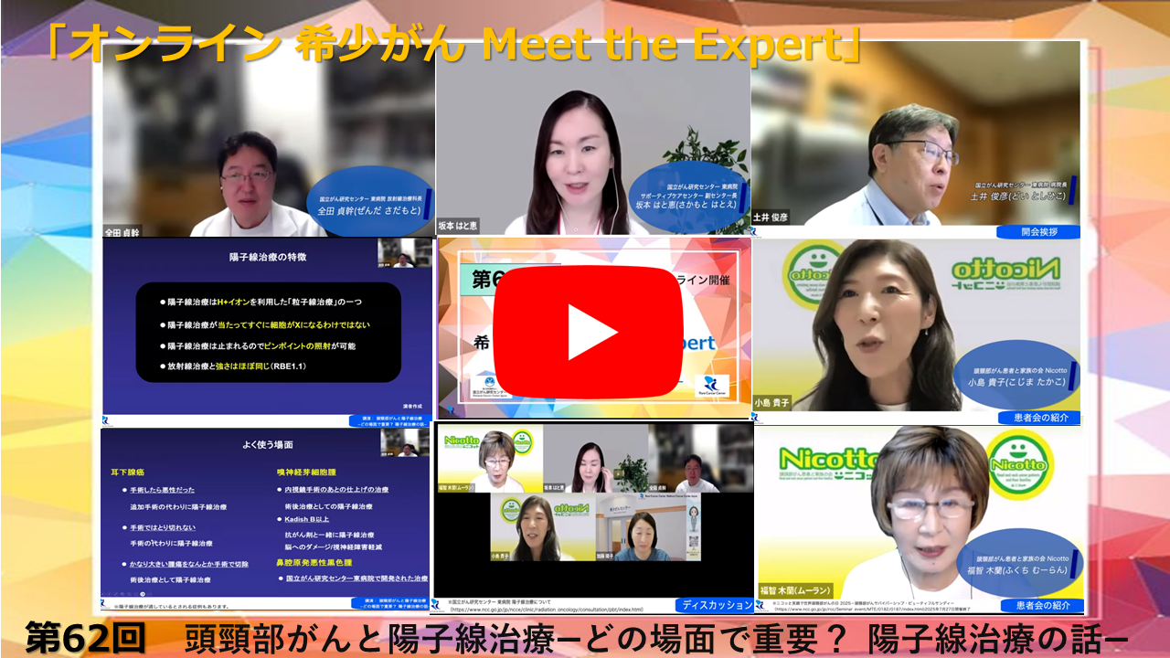 第62回 頭頸部がんと陽子線治療—どの場面で重要? 陽子線治療の話—「オンライン 希少がん Meet the Expert」