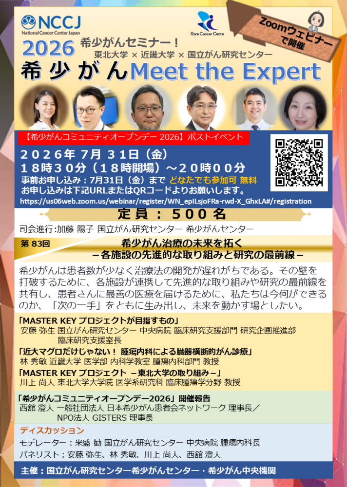 第83回 希少がん治療の未来を拓く −各施設の先進的な取り組みと研究の最前線−